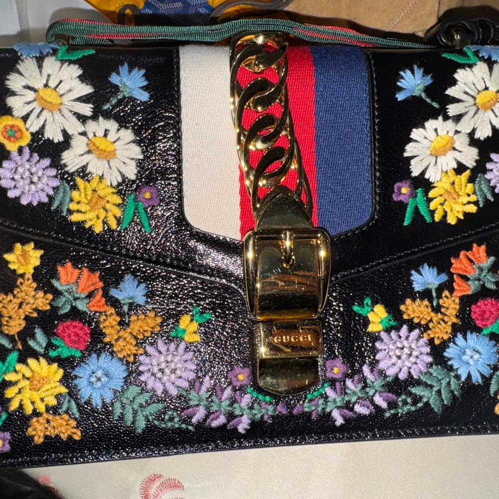 Gucci Black Bag with Colorful Floral Embroidery
